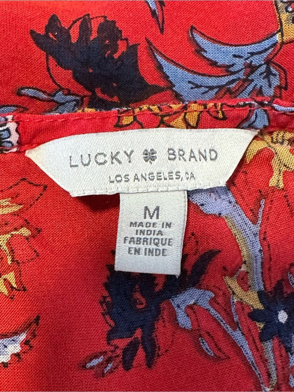 Lucky Brand Medium Red Floral Boho Peasant Babydoll Blouse Square Neck Top - Picture 4 of 6
